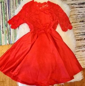 Red florial lace mini dress